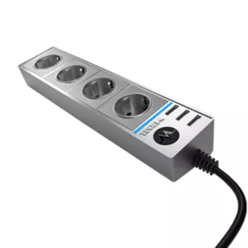 Розеточный блок 4-х местный + 3 USB WL20-04-03, цвет серебро