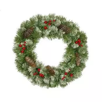 Венок новогодний d=40 см «ЕлкиТорг. Нарядный» заснеженный, декор шишки и ягоды, 90 ПВХ веток