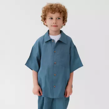 Рубашка для мальчика KAFTAN Linen, размер 34 (122-128 см), синяя