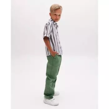 Рубашка для мальчика MINAKU: Cotton collection, цвет коричневый/белый, рост 128 см