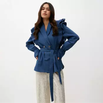 Жакет женский джинсовый с воланами MIST, размер 44, синий