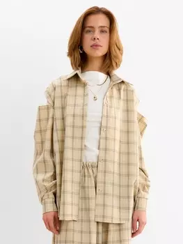 Рубашка женская MINAKU: Casual Collection, размер 44, бежевый в клетку