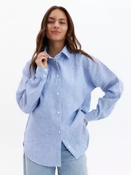 Рубашка женская MINAKU oversize в полоску, белая/голубая, размер 46