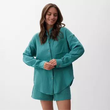 Рубашка женская оверсайз MIST Muslin, размер XS, бирюзовый