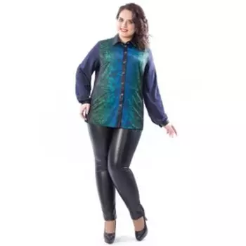 Рубашка женская, размер 52, цвет синий, зелёный