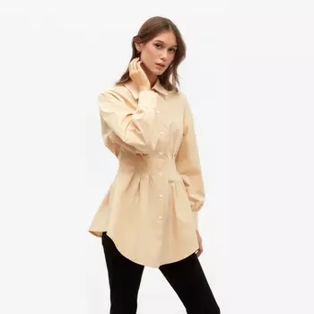 Рубашка женская удлиненная MINAKU: Casual Collection цвет бежевый, р-р 46