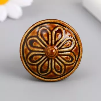 Ручка для шкатулки керамика, металл "Цветок" кофе 3,9х3,9х3,1 см