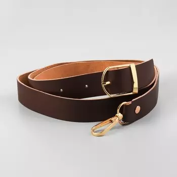 Ручка для сумки из натуральной кожи, регулируемая, с карабинами, 125 ± 2 см 2,5 см, цвет коричневый/золотой