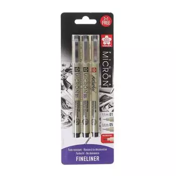 Ручка капиллярная набор Sakura Pigma Micron Manga, разные типы, 3 штуки (0.25/0.45/Brush), чёрный