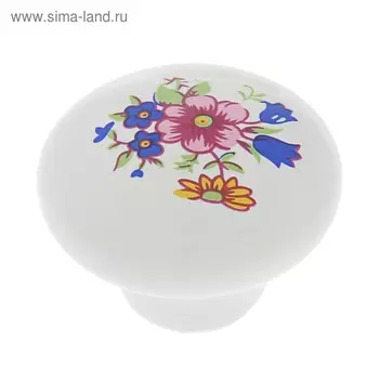 Ручка кнопка FLOWER Ceramics 017, d=32, керамическая, белая