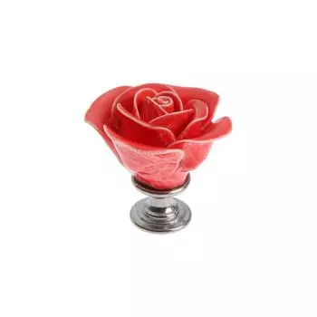 Ручка кнопка, “Роза” керамическая, цвет караловый, основание цинк