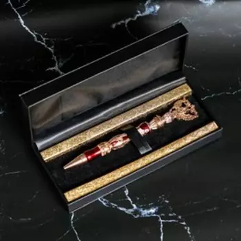 Ручка подарочная шариковая с гербом в футляре, металл , цвет красный, пишущий узел 0,1мм, синяя паста