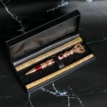 Ручка шариковая подарочная с гербом в футляре, металл , цвет красный, пишущий узел 1.0 мм, синяя паста