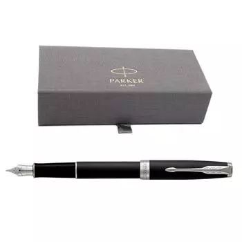 Ручка перьевая Parker Sonnet Core F529 Matte Black CT F, корпус из нержавеющей стали, чёрные чернила