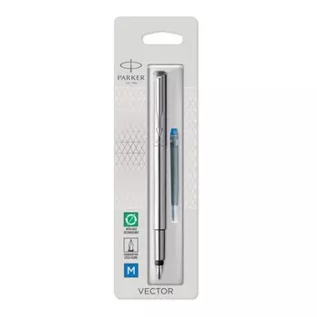 Ручка перьевая Parker VECTOR STAINLESS STEEL CT, средняя 1.0мм, блистер 1870805