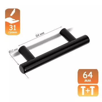 Ручка-рейлинг CAPPIO FRIDA, нержавеющая сталь, d=12 мм, м/о 64 мм, цвет черный