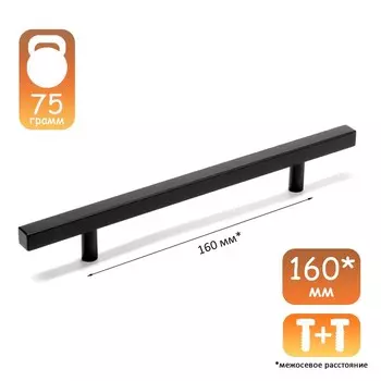 Ручка-рейлинг квадрат CAPPIO, м/о 160 мм, L=250 мм, цвет черный