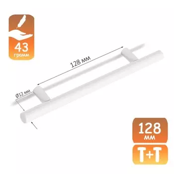 Ручка-рейлинг CAPPIO FRIDA, нержавеющая сталь, d=12 мм, м/о 128 мм, цвет белый