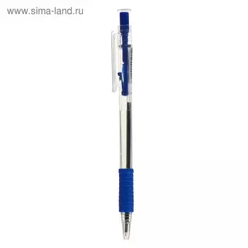 Ручка шариковая, автоматическая, 0.7 мм, корпус прозрачный, стержень синий, с резиновым держателем, масляная основа
