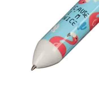 Ручка шариковая автоматическая 10-ти цветная, корпус голубой, розовый "Фламинго", в пакете