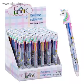 Ручка шариковая многоцветная, автоматическая «Единорог», 6 цветов (штрихкод на штуке)