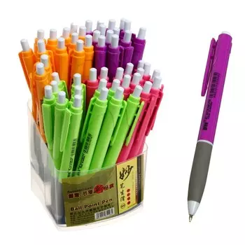 Ручка шариковая, автоматическая, линия 1,0 мм, стержень синий, корпус МИКС с резиновым держателем