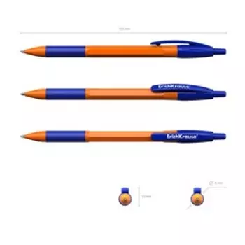 Ручка шариковая автоматическая Erich Krause R=301 Orange Matic & Grip, узел 0.7 мм, чернила синие, резиновый держатель, длина линии письма 2000 метров