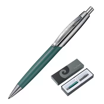 Ручка шариковая PIERRE CARDIN EASY, корпус латунь и лак, отделка сталь и хром, чернила синие, бирюзовая