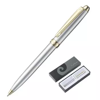 Ручка шариковая PIERRE CARDIN ECO, корпус латунь и матовый лак, отделка сталь и позолота, узел 1.0 мм, чернила синие, белая