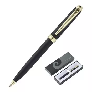 Ручка шариковая PIERRE CARDIN ECO, корпус латунь и матовый лак, отделка сталь и позолота, узел 1.0 мм, чернила синие, черная