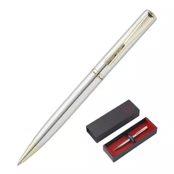 Ручка шариковая PIERRE CARDIN ECO, корпус латунь, отделка сталь и позолота, узел 0.7 мм, чернила синие, стальная