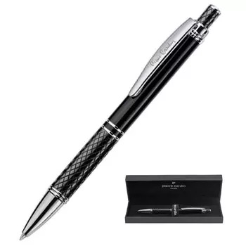 Ручка шариковая PIERRE CARDIN GAMME, корпус алюминий, отделка глянцевый лак с хромом, узел 1.0 мм, чернила синие, черная