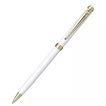 Ручка шариковая PIERRE CARDIN SLIM, корпус латунь лакированная, отделка сталь и позолота, белая