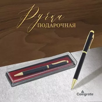 Ручка шариковая, подарочная, в пластиковом футляре, поворотная, «Эксперт», чёрная матовая с золотистыми вставками