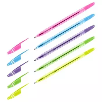 Ручка шариковая Стамм "555", узел 0.7 мм, синие чернила, неоновый микс