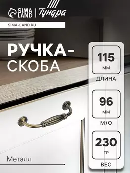 Ручка-скоба мебельная ТУНДРА PC176AB, м/о 96 мм, цвет бронза, 4 шт