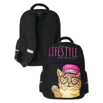 Рюкзак эргоном.спинка Bruno Visconti 12-002 40*30*19 дев "EASY LIFE.КОТЫ" чер