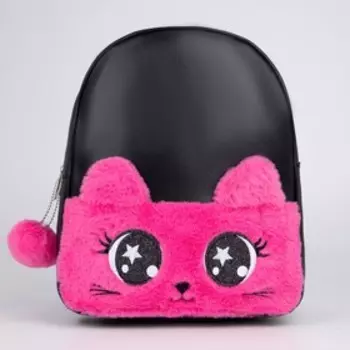 Рюкзак детский для девочки из искусственной кожи «Котик», с карманом из плюша, 27х23х10 см