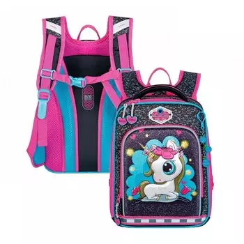 Рюкзак каркасный 35 х 26 х 14 см, Across HK22, наполнение: мешок, пенал, синий/розовый HK22-6