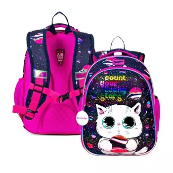 Рюкзак каркасный 38 х 29 х 18 см, с эргономичной спинкой, с кодовым замоком, Seventeen "Кот с планетой"