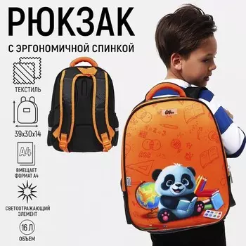 Рюкзак каркасный школьный, 39 х 30 х 14 см, Calligrata "Панда"