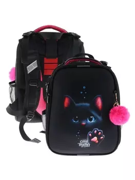 Рюкзак каркасный, школьный, 383016 см, эргономичная спинка «Котенок с лапкой»