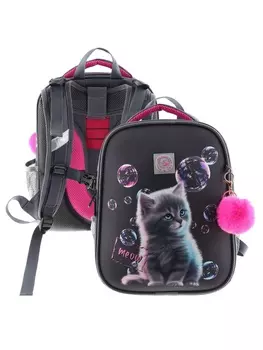 Рюкзак каркасный, школьный, 383016 см, эргономичная спинка «Котенок с пузырями»