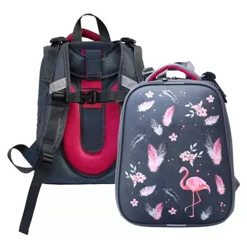 Рюкзак каркасный школьный 38 х 30 х 16 см, эргономичная спинка, Stavia "Фламинго" мультиколор/серый