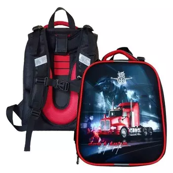 Рюкзак каркасный школьный 38 х 30 х 16 см, эргономичная спинка, Stavia "Красный грузовик"