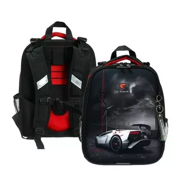 Рюкзак каркасный школьный 38 х 30 х 16 см, эргономичная спинка, Stavia"Машина", синий