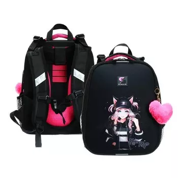 Рюкзак каркасный школьный 38 х 30 х 16 см, эргономичная спинка, Stavia "Аниме", чёрный