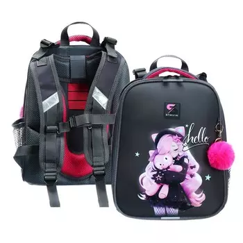 Рюкзак каркасный школьный 38 х 30 х 16 см, эргономичная спинка, Stavia "Аниме с игрушкой, серый