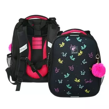 Рюкзак каркасный школьный 38 х 30 х 16 см, эргономичная спинка, Stavia "Неон", чёрный