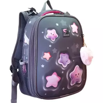 Рюкзак каркасный школьный 38 х 30 х 16 см, эргономичная спинка, Stavia "Звёздочки", серый